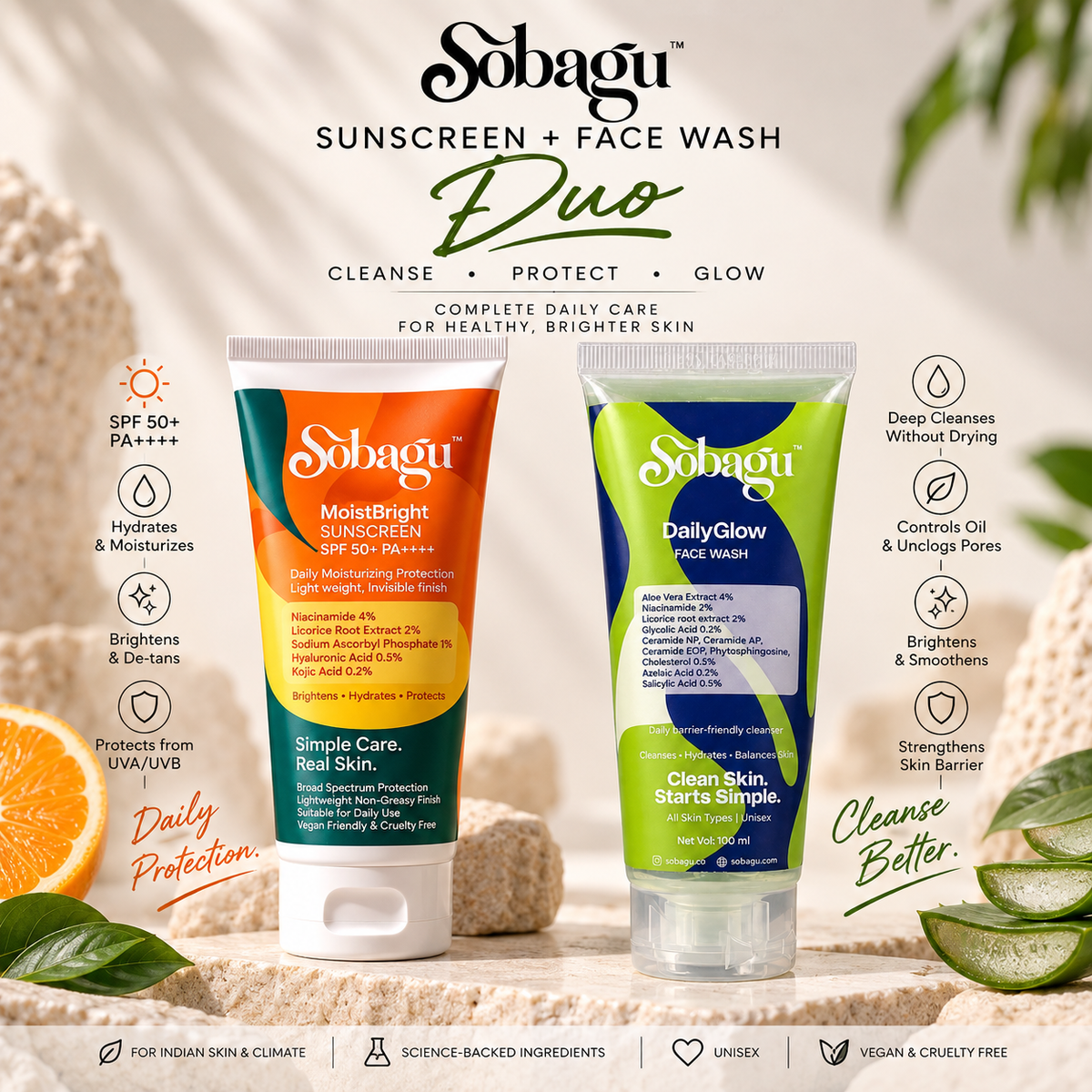 Sobagu Sunscreen + Face Wash Dual Combo